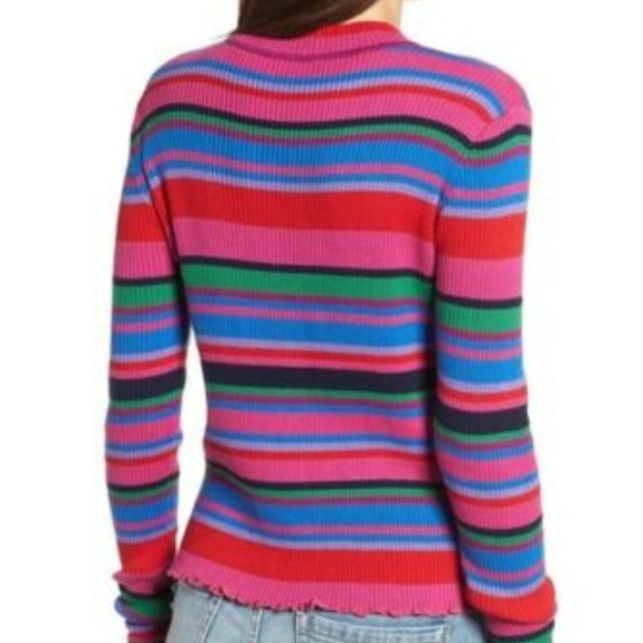 ❤BP Ribbed Lettuce Edge Multi Crazy Stripe Sweater - Picture 2 of 7